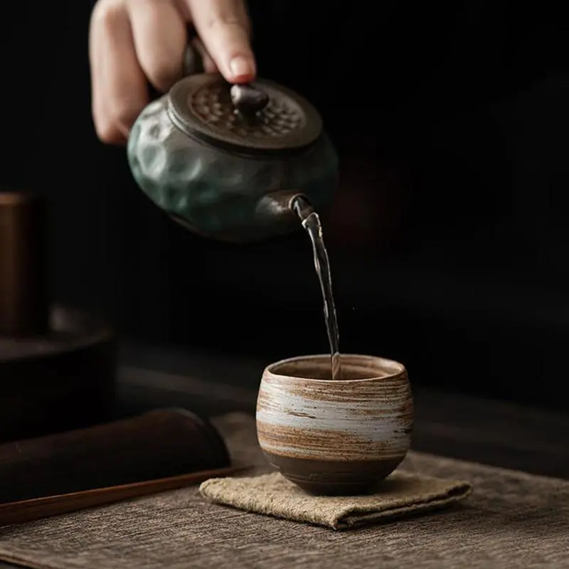 Japanese Style Rough Pottery Tea Cup Handmade Kung Fu Teacup Set Small Single Cups Ancient Style Quiet Road Cup Bowl Teacups