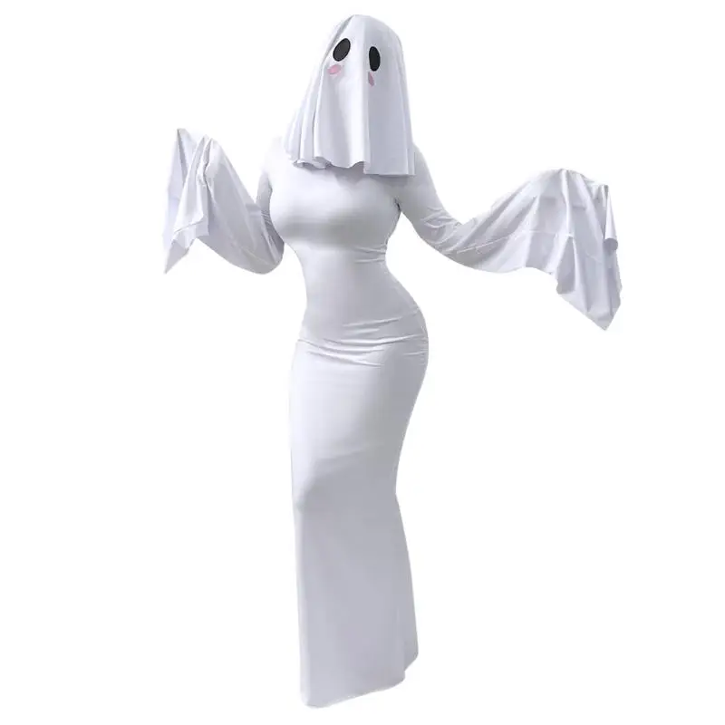 39BD Kostüm Damen Erwachsene Kostüm Weißes rückenfreies Kleid mit Maske für Halloween Party Cosplay – Detail 9