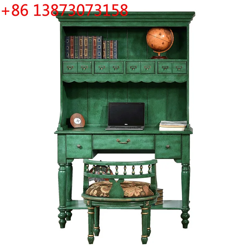 

Американский домашний компьютерный стол из массива дерева для небольшой квартиры, простой письменный стол для учебы с книжной полкой, европейский офисный стол.