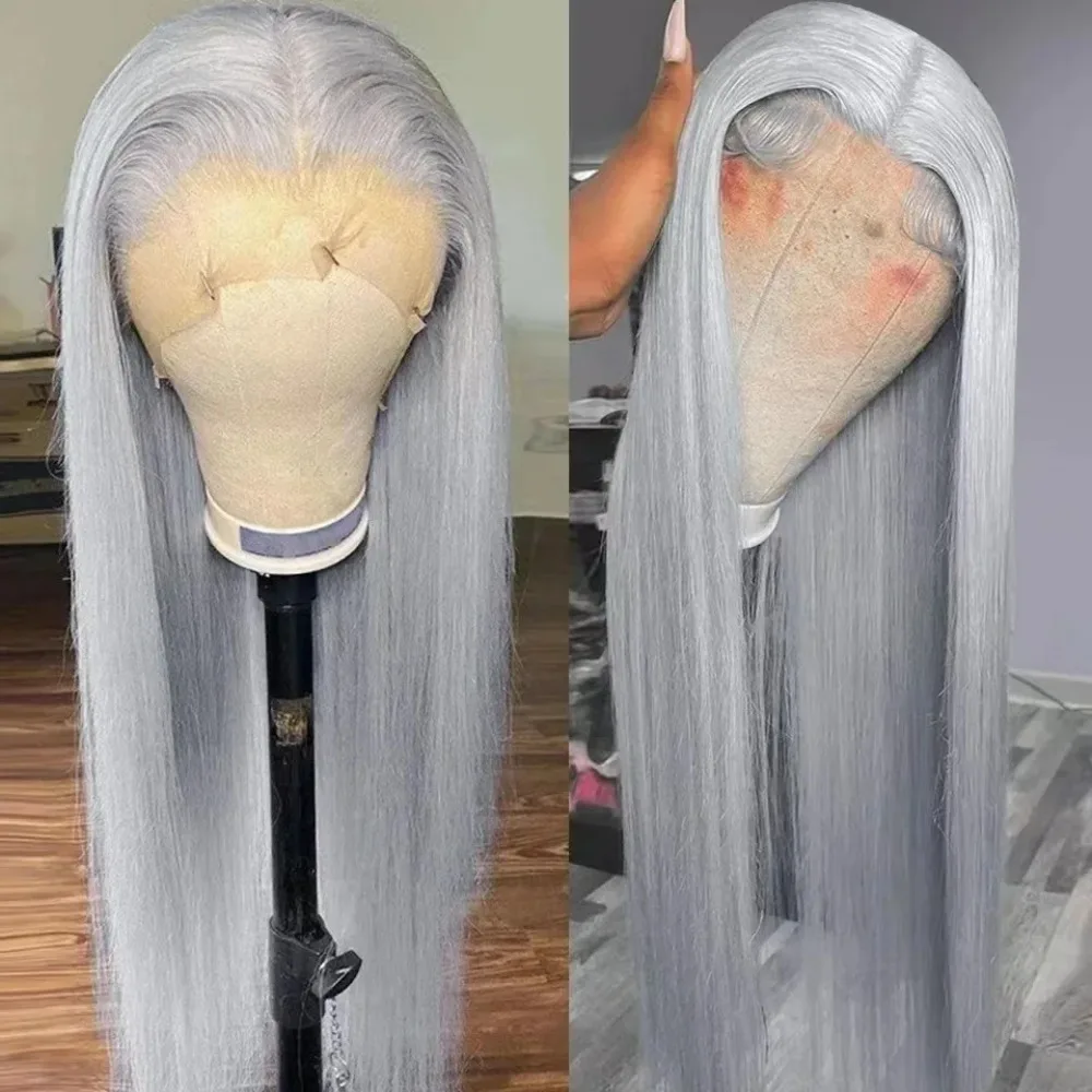 Silver Grey Long Straight Wig for Women Cosplay Glueless Lace Front Wigs for Women Long Wig Heat Resistant Colored Wig Daily Use