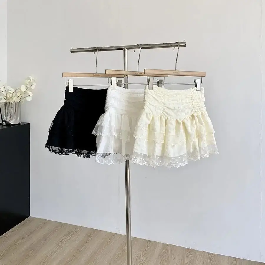 

Белая юбка А-силуэта с кружевным подолом, женская, осенняя новинка, универсальная, непрозрачная, короткая, весна-осень, с высокой талией, полуюбка