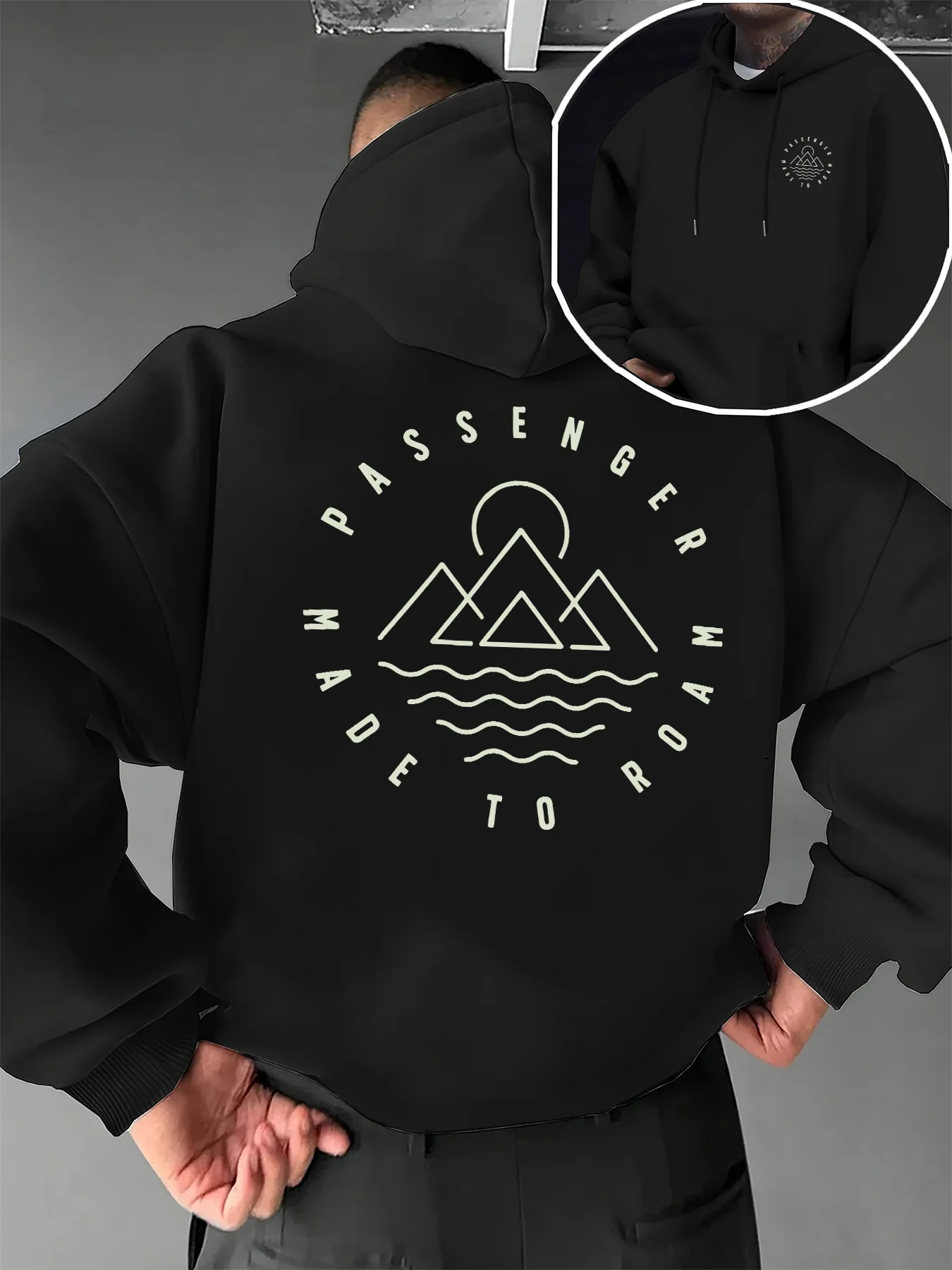 Autumn and Winter New Trend Print Men Hooded Sweatshirt Daily Outdoor Sports Loose All Build Fitness Leisure Warm Street Style