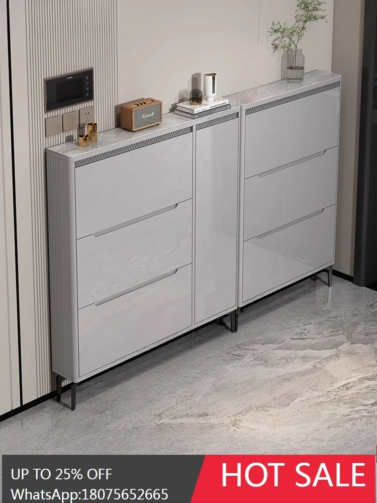 MJY Ultra-Thin Shoe Cabinet for Entryway, Flip-Top Small Slim Entryway Cabinet, Extremely Narrow Integrated Wall-Mounted