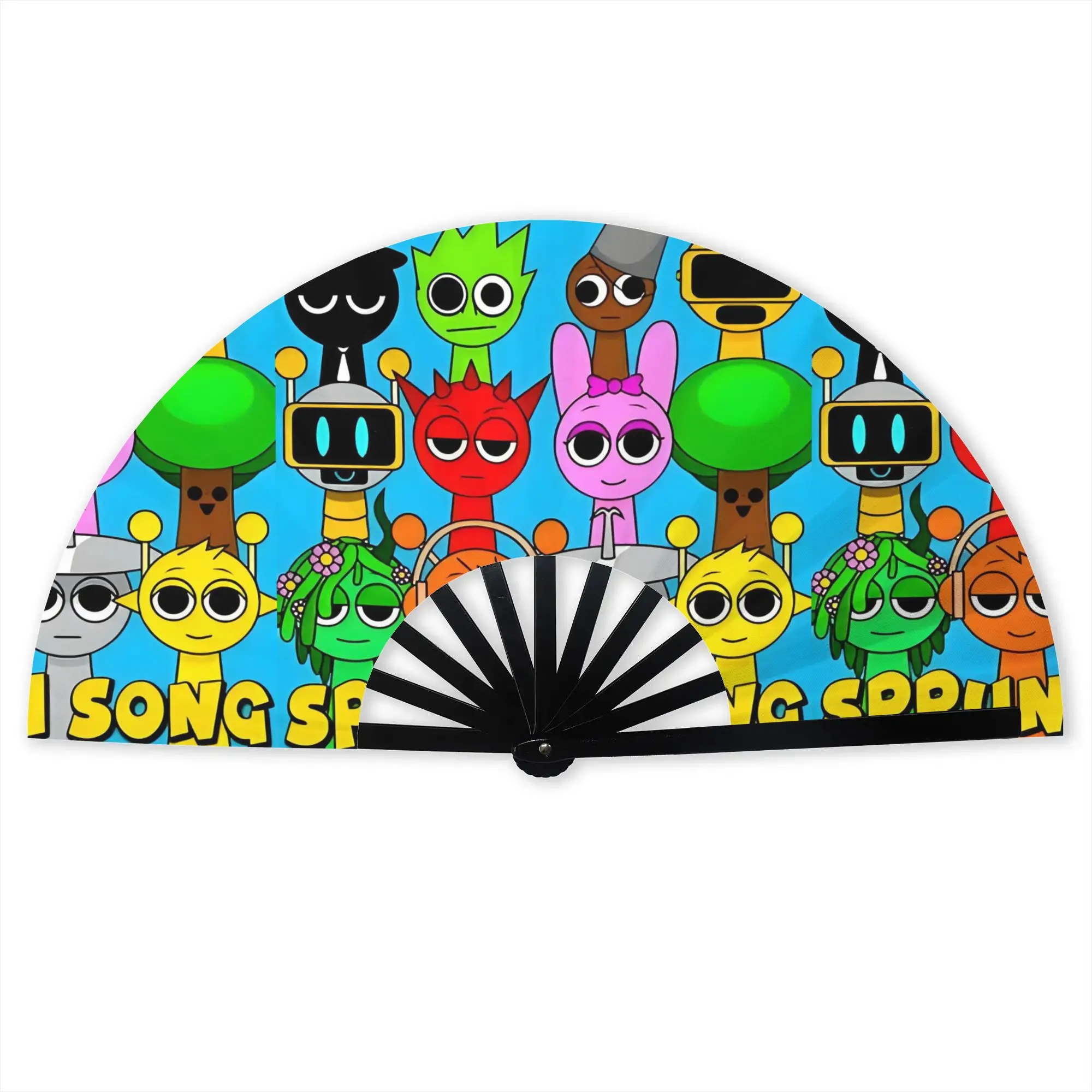 Sprunkis Song Stylish Hand Fan Unisex  Printed Polyester Fan  Aesthetic For Dancing Gift