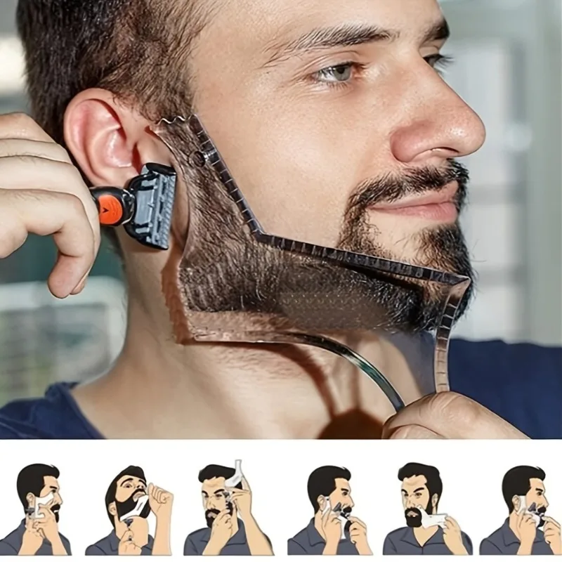 Beard Shaper & Shaping Tool for Men: Beard Ruler Men Beard Trimming Shape Clear Curve Step Cut Edge Guide for Trimming Mustache