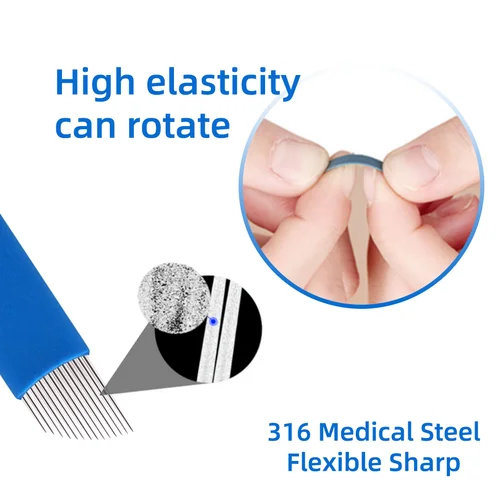 Imagen 2 del producto 20/50 Uds Microblading 0,18-0,25mm hojas Tebori agujas aguja de tatuaje 7 9 11 12 14 16 18 21 Pin forma de U agujas de cejas maquillaje