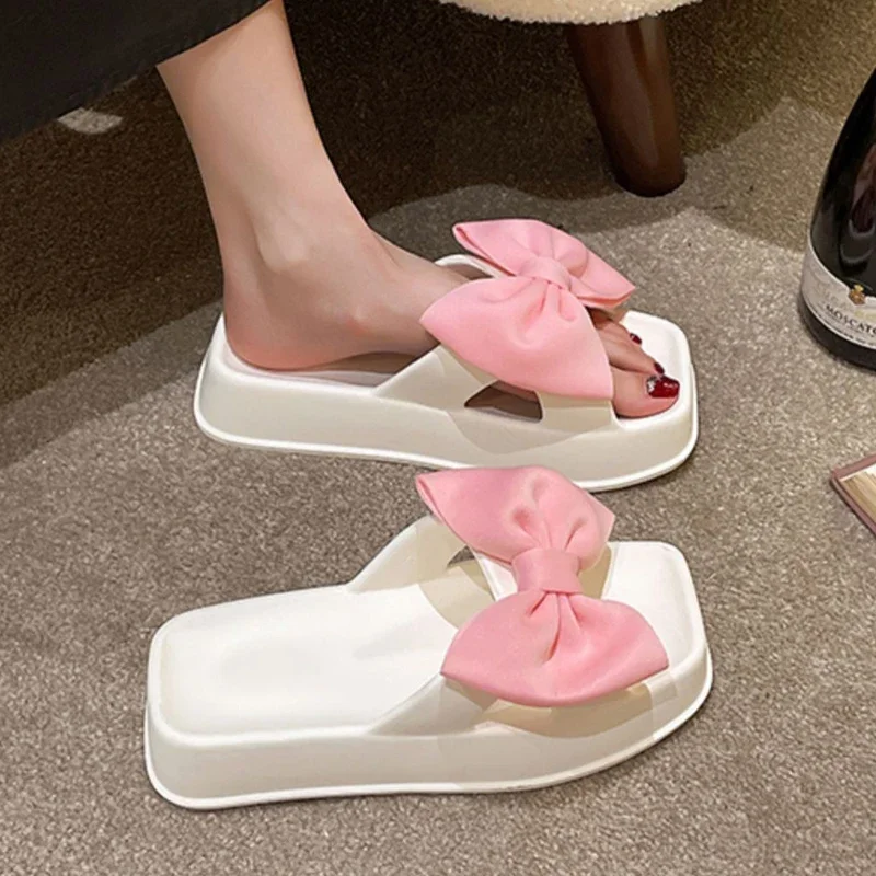 Sweet Bow 2024 Summer Shoes Women Thick Platform Cloud Slippers Designer EVA Memory Foam Pillow Slides Flip Flops Beach Sandals