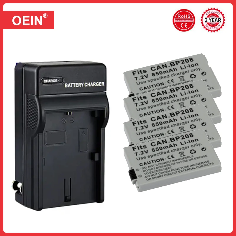 4Pcs 850mAh BP-208 BP 208 Rechargeable Battery for Canon DC10 19 DC20 DC21 DC22 DC40 DC50 DC51 DC95 DC100 DC200 201 210 211