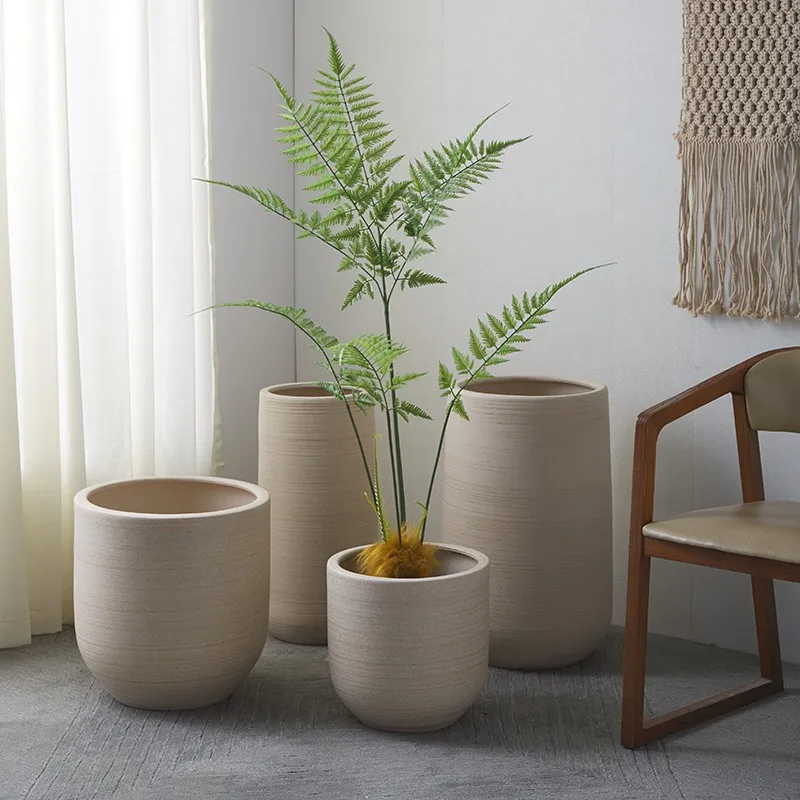 

Extra large ceramic flower pot height 50cm or more 30cm large diameter tall tube hotel combination pot household breathable