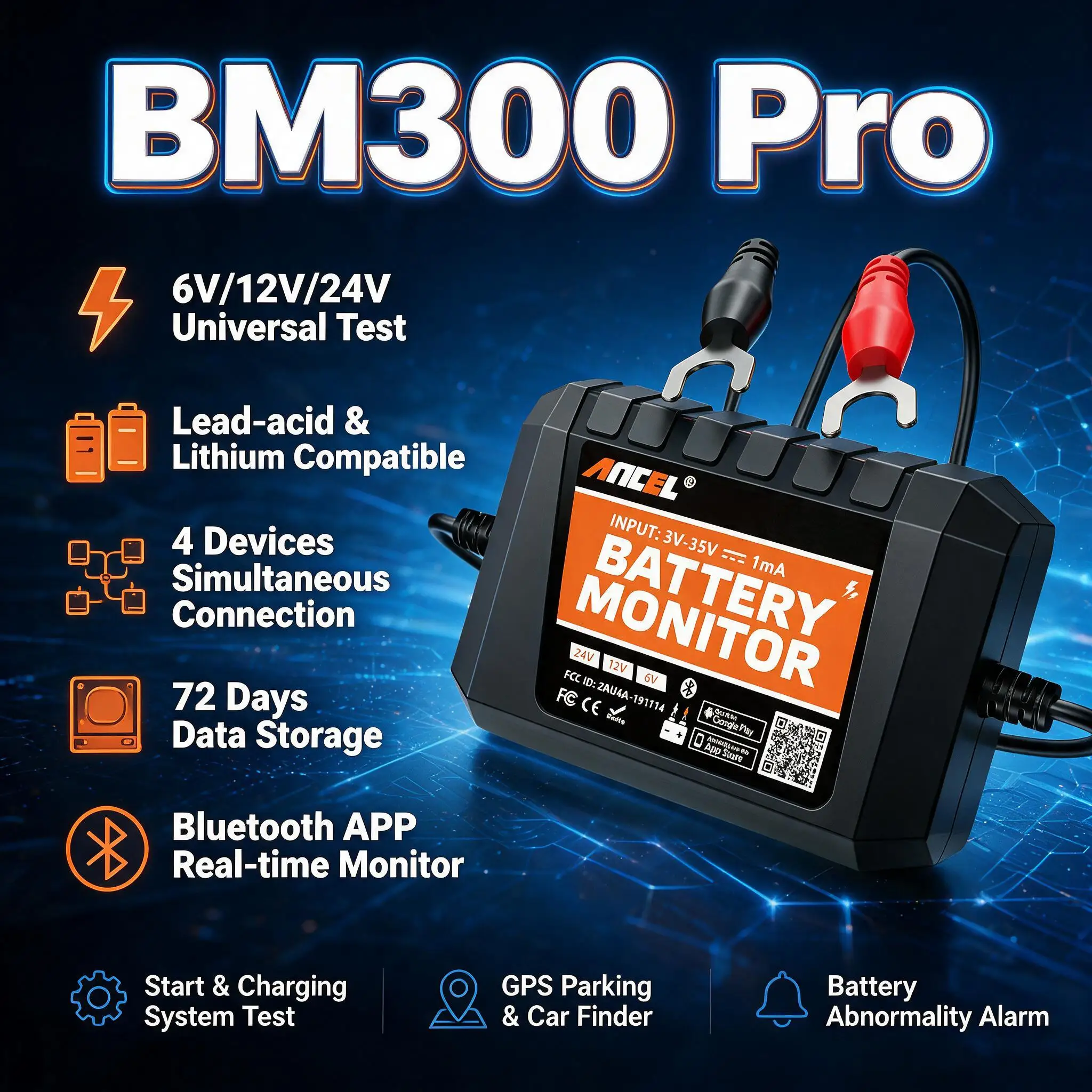 2026 Neuer ANCEL BM300 Pro Batterie-Monitor 24V Batterietester 12V SOC Batteriezustands-Analysator Batteriewerkzeuge