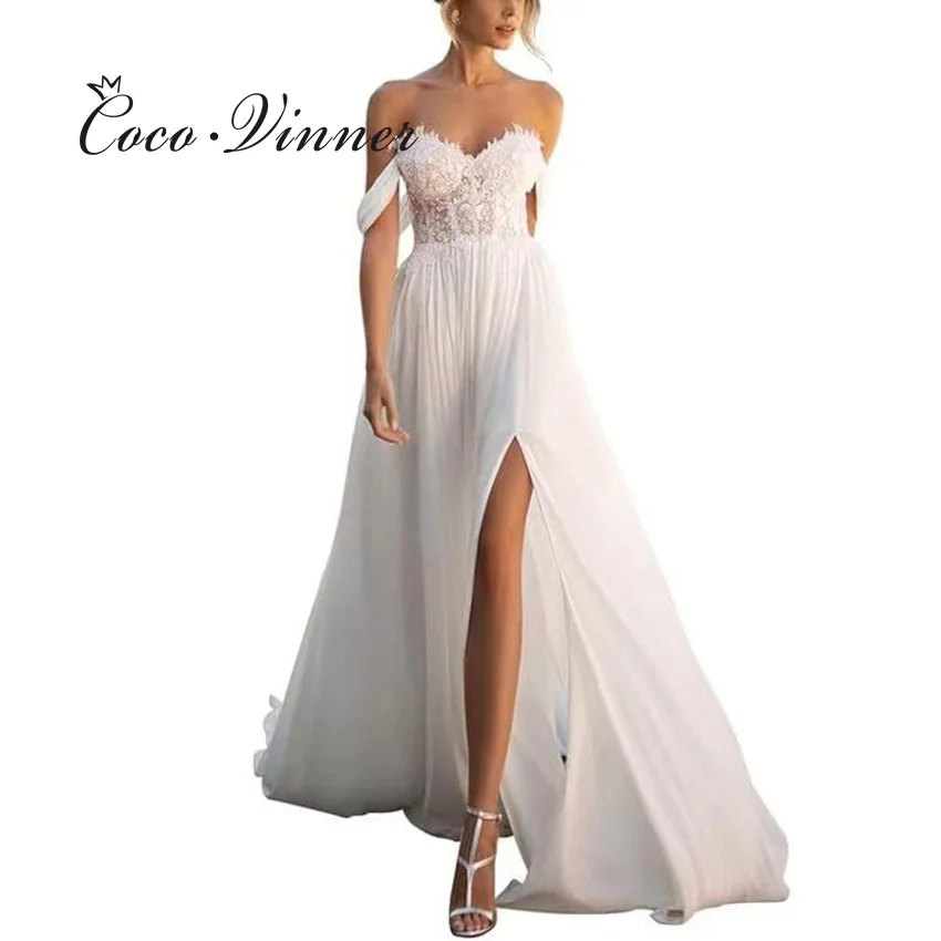 

Сексуальное качественное кружево с открытой спиной и бисером, индивидуальное пляжное свадебное платье для невесты, шифоновое свадебное платье с боковым разрезом, женское W1320