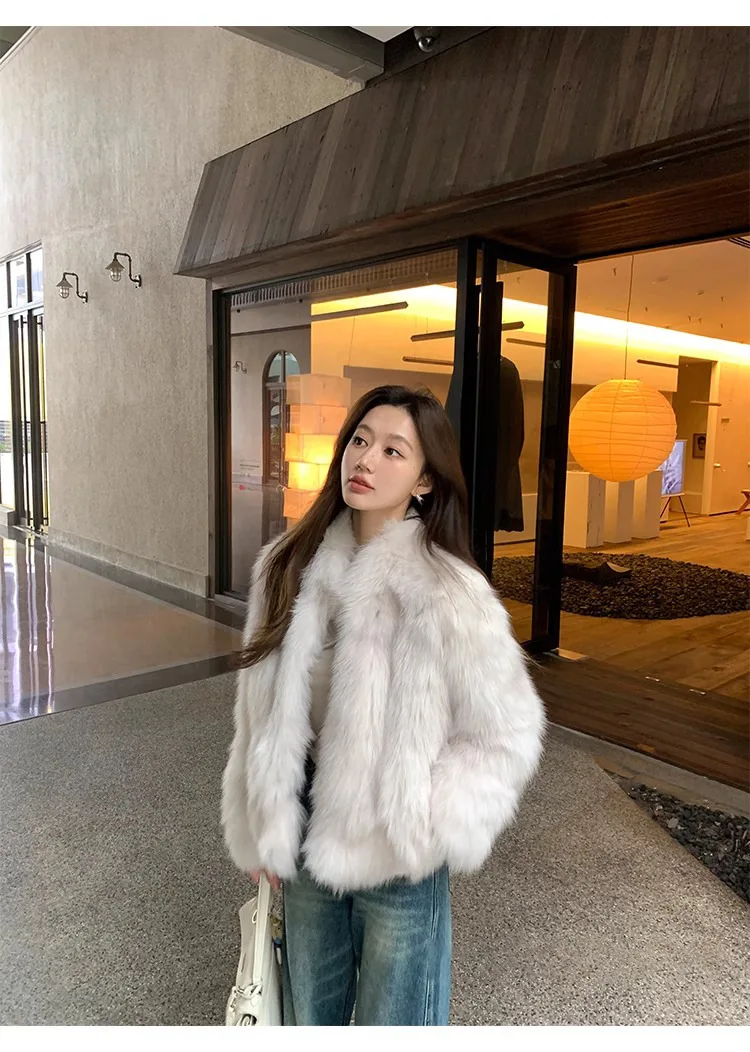 

Luxury Fox Fur Jacket for Women 2026 New High-end Simple Solid Stand Collar Slim Cropped Faux Fur Coat Winter Jacket Teddy