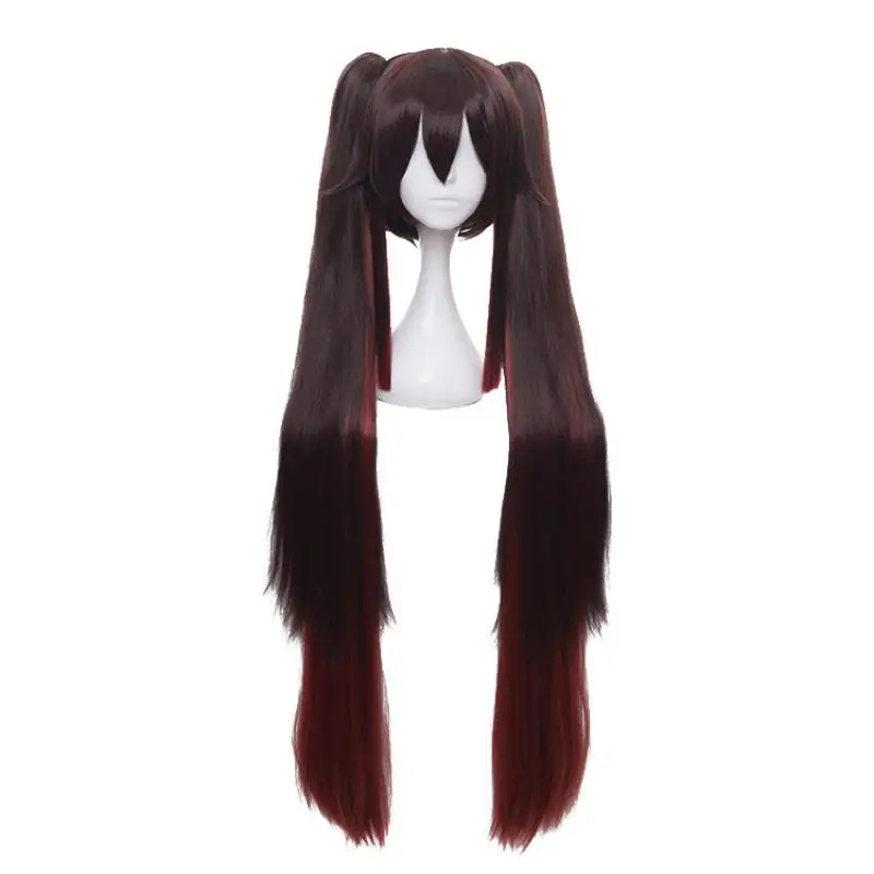 

Game Genshin Impact Hu Tao Cosplay Wig Maroon Double Ponytail Hair Heat Resistant Synthetic Halloween Party Accessories Props