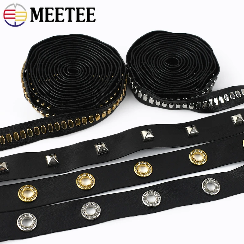 2/4/10Meters Meetee 10/15/20mm PU Rivet Leather Rope Bag Strap Leathers Punk Ribbon Bracelet Cord Garment Decoration Accessories