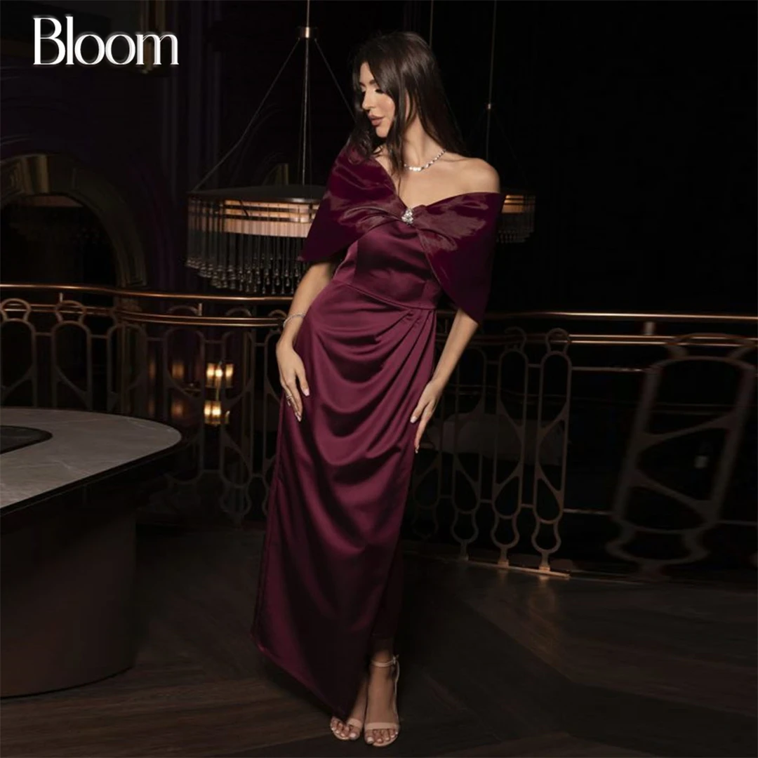 Bloom Off Shoulder Crystal Evening Dresses Ruffles Sleeveless Ankle-length Elegant Formal Wedding Party Dresses For Prom