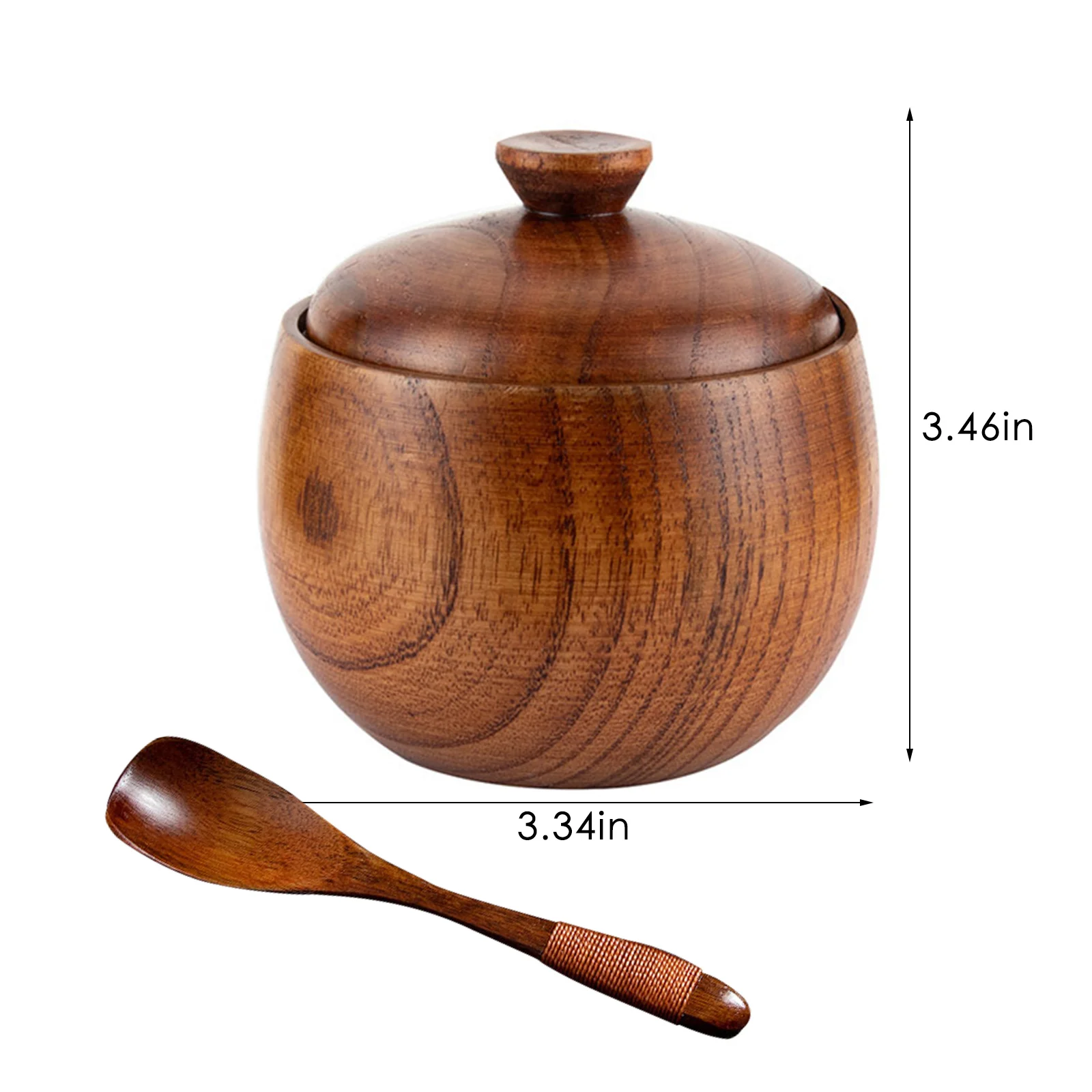 Wooden Salt Box, Salt Pot with Lid and Spoon, Round Salt Box, Salt Container, Rounded Corner Design, for Salt, Sugar, Tea, Coffe