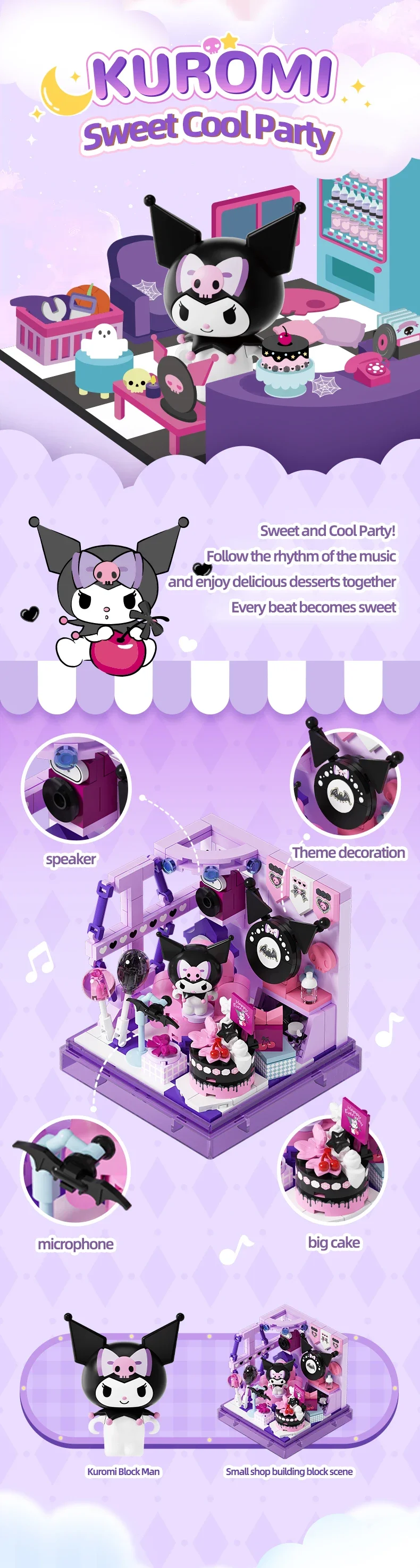 AREA-X Sanrio Serie Kuromi Hellokitty Cinnamoroll Bausteine MOC Kreative Haus Ornament Modell Ziegel Spielzeug Für Erwachsene Geschenke – Detail 3