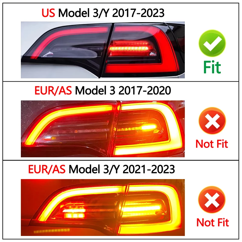 US Version 3-pins Taillight For Tesla Model 3/Y 2017-2023 Rear Tail Lamp Red Turn Signal Back Trunk Light Car Accessories