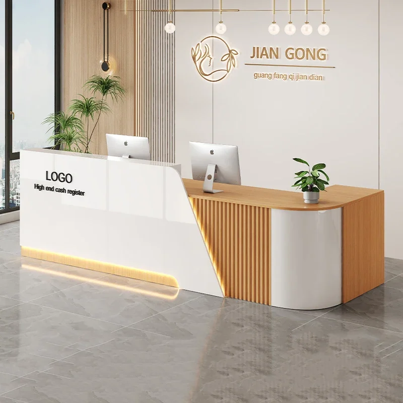Simple Trendy Desk Table Exquisite Luxury Classic Premium Reception Desk Modern Beauty Recepcion Mostrador Office Furniture
