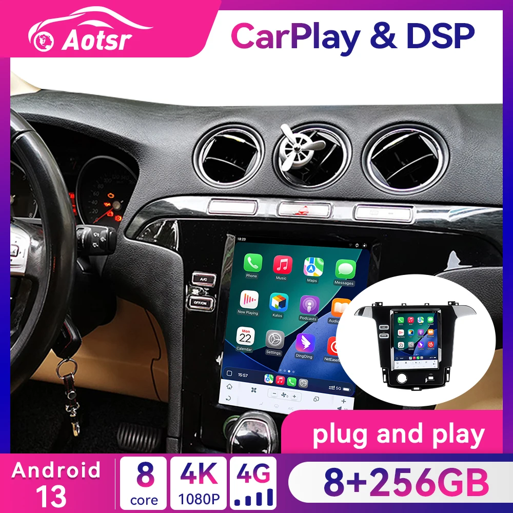 10.4-дюймовый CarPlay для Ford Galaxy S-Max SMAX 2007-2015, Android-радиоприемник Tesla, GPS-навигация, автомобильная стереосистема, головное устройство
