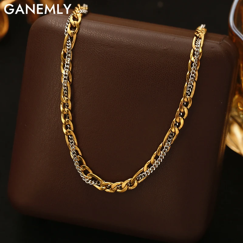 GANEMLY 316L Edelstahl 2-farbige gedrehte Kettenhalskette für Frauen, hochwertige wasserdichte Halskette, Schmuck, Geschenk für Damen