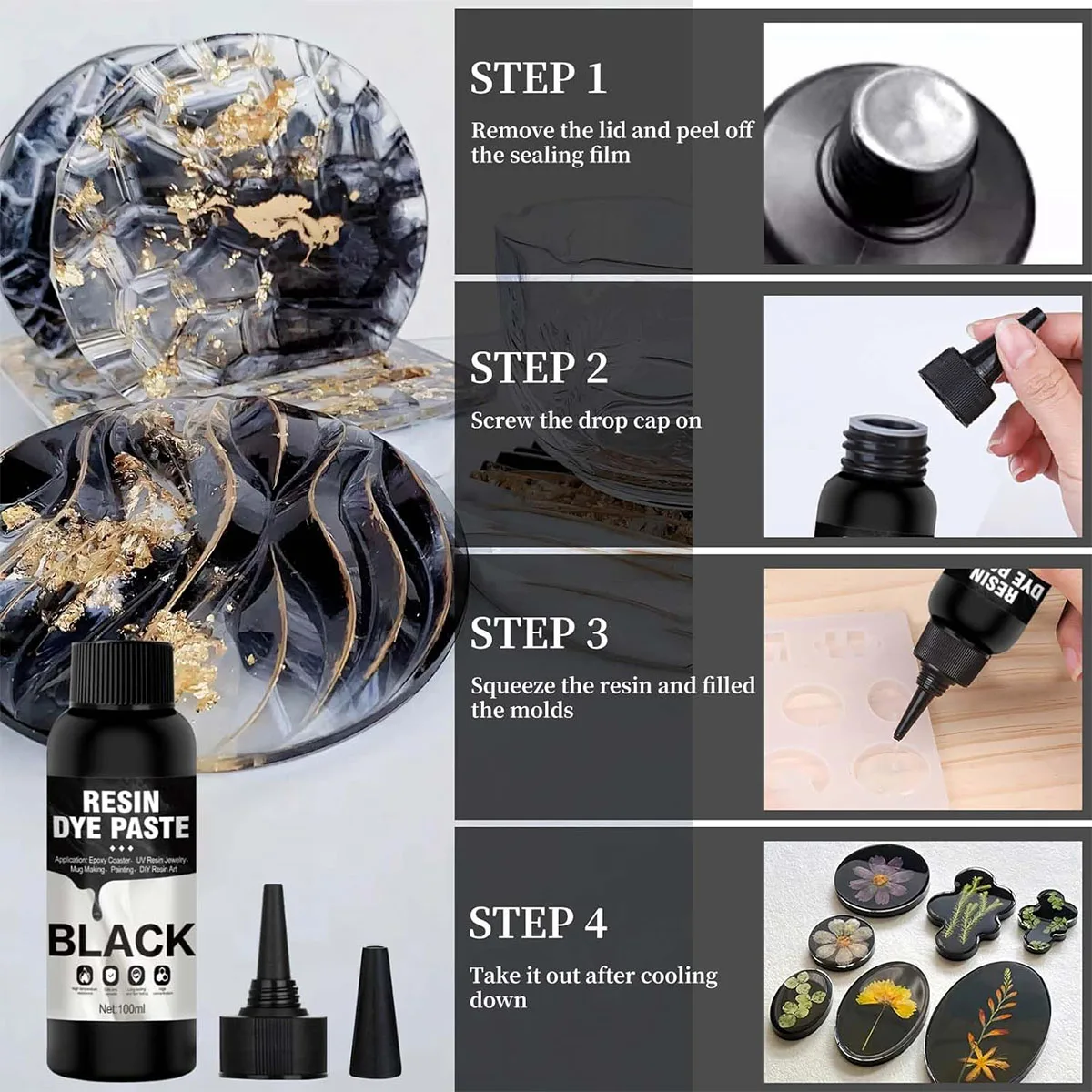 50ml 100ml Hochkonzentrierte Harz-Farbpaste Schwarz Weiß Epoxid-Farbpigment für UV-Harz, DIY Kunstmalerei, Untersetzer, Bastelarbeiten, Schmuck – Detail 7