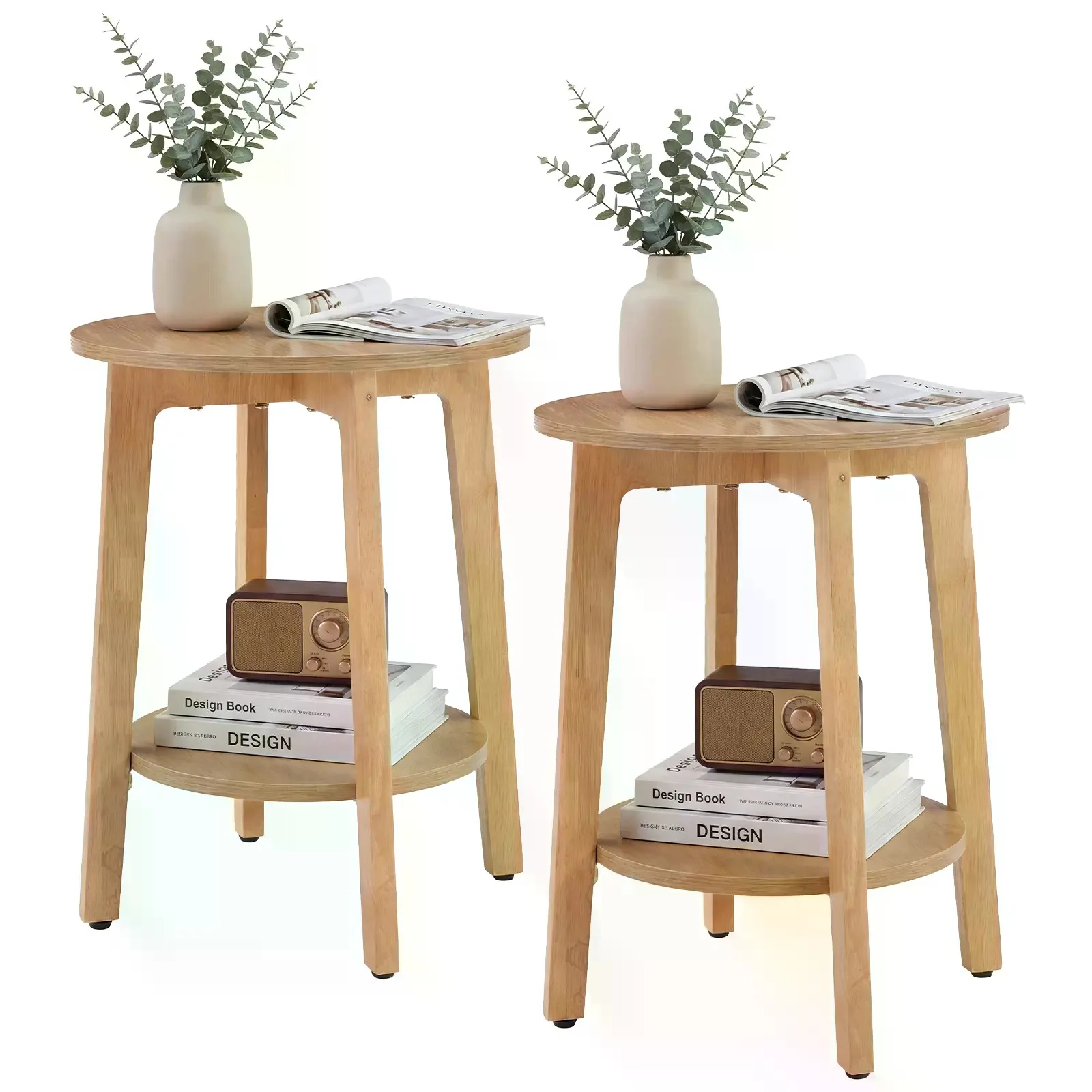 2-Pack 2-Tier Circular Dual-Use Nightstand End Table - 15.75