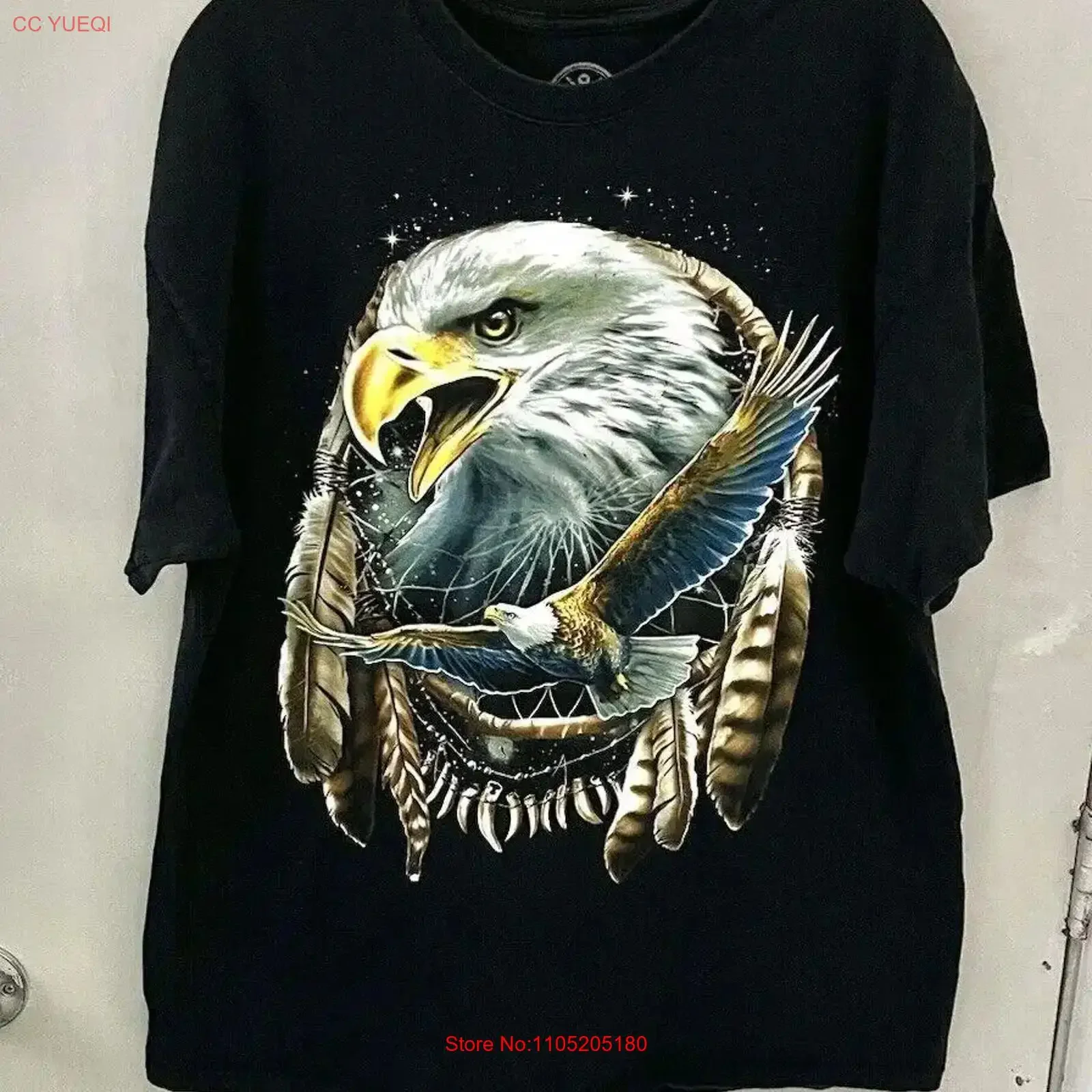 DOM T Shirt Men XL Black Bald Eagle Dream Catcher Native Mystic Bird vintage Washed Stretched designer clothes Comfortable