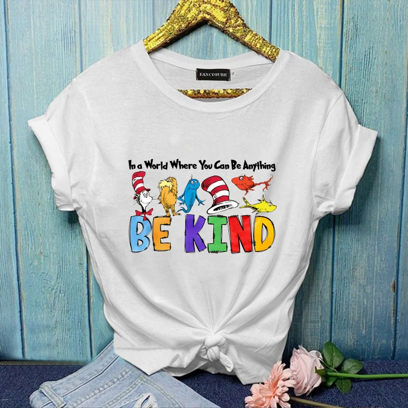 ln a world where you can be anything BE KIND T-shirt Cartoon Women's Y2K Cute T-shirt