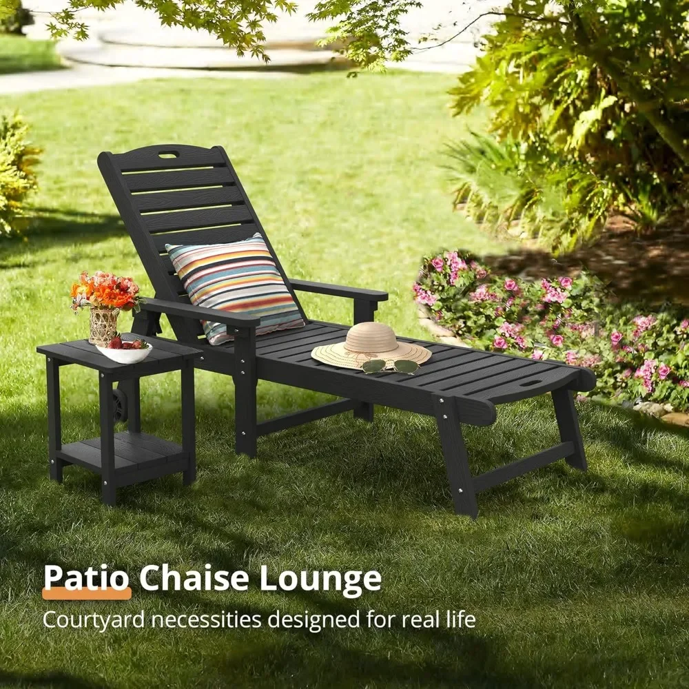 Outdoor Chaise Lounge Chairs Set of 2, HDPS Material, 3-Year Warranty, Patio Lounge Chair with Adjustable Backrest