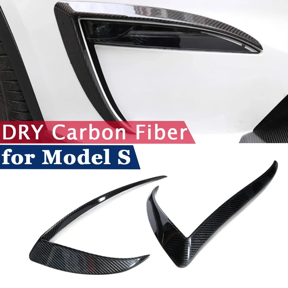 Dry Carbon Fiber Cover for Tesla Model S 2021 2022 2023 2024 Matte Gloss Carbon Exterior Accessories Front Fog Light Sticker