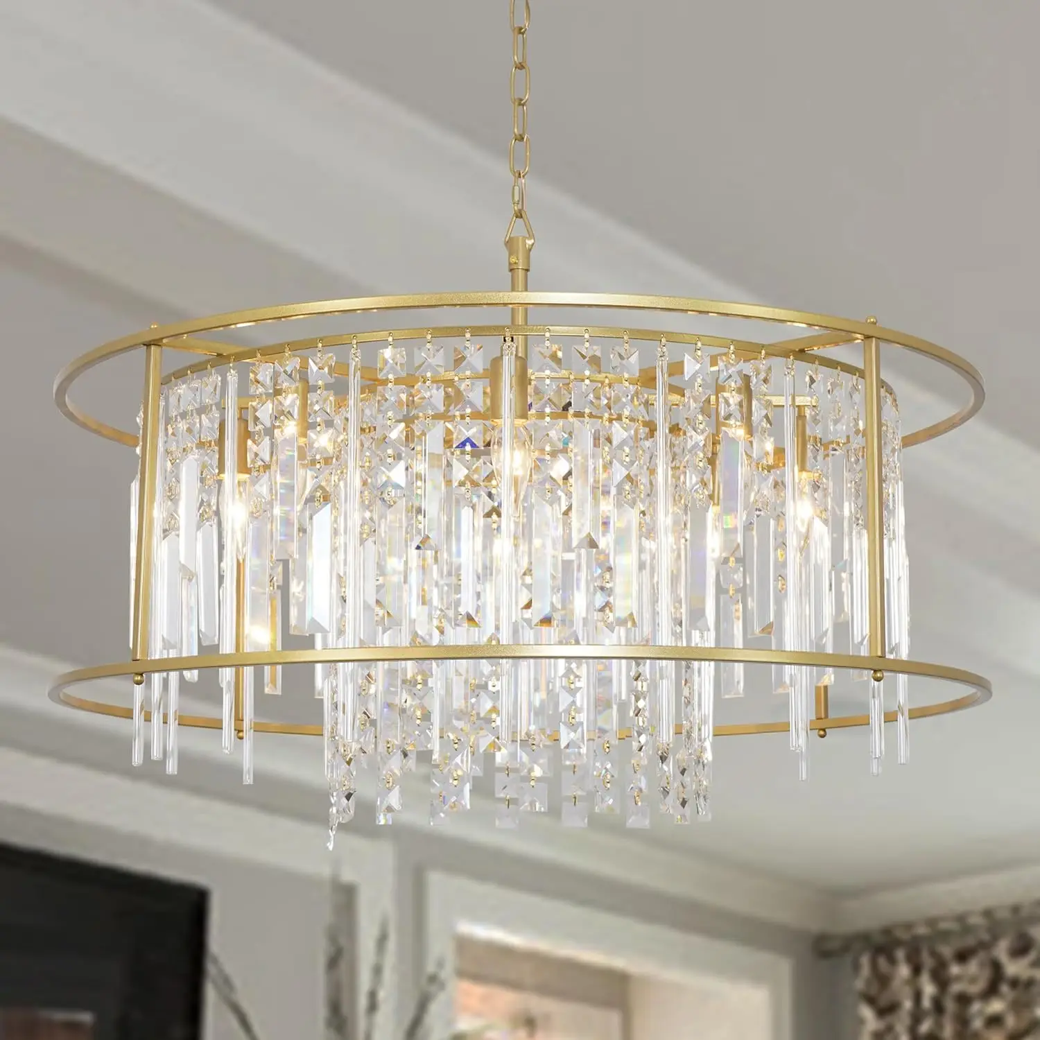 

Modern Black Pendant Lamp Luxury Round K9 Crystal E12 Chandelier Light Fixture for Living Room Bedroom Hallway Foyer