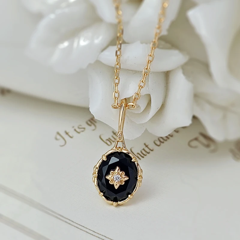 LAMOON Vintage Natural Agate Necklace For Women Gemstone Pendant 925 Sterling Silver Gold Plated Fine Jewelry Elegant Bijou