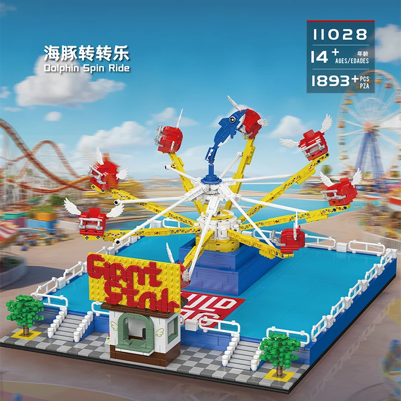 

Mold King Joyful Amusement Park Series Building Blocks Модель Комплект Дельфин Spin Ride с L-мотором Собранная игрушка Детский рождественский подарок