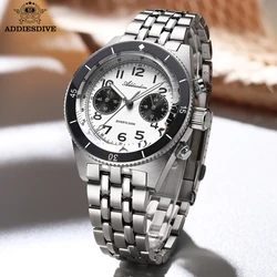 ADDIESDIVE Watch For Men Panda Dial Sapphire 316L Stainless Steel Diving BGW9 Luminous Sapphire Glass Chronograph Quartz Watch