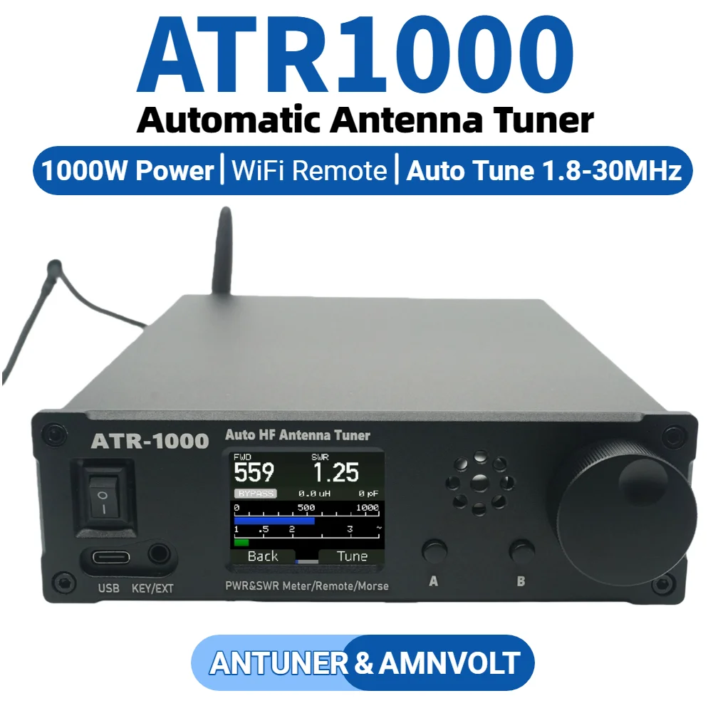 AMNVOLT ATR1000 1000 واط 1.8-30 ميجا هرتز موالف هوائي تلقائي 3 طرق HF موالف راديو الموجات القصيرة خفيفة الوزن واي فاي دعم التحكم عن بعد