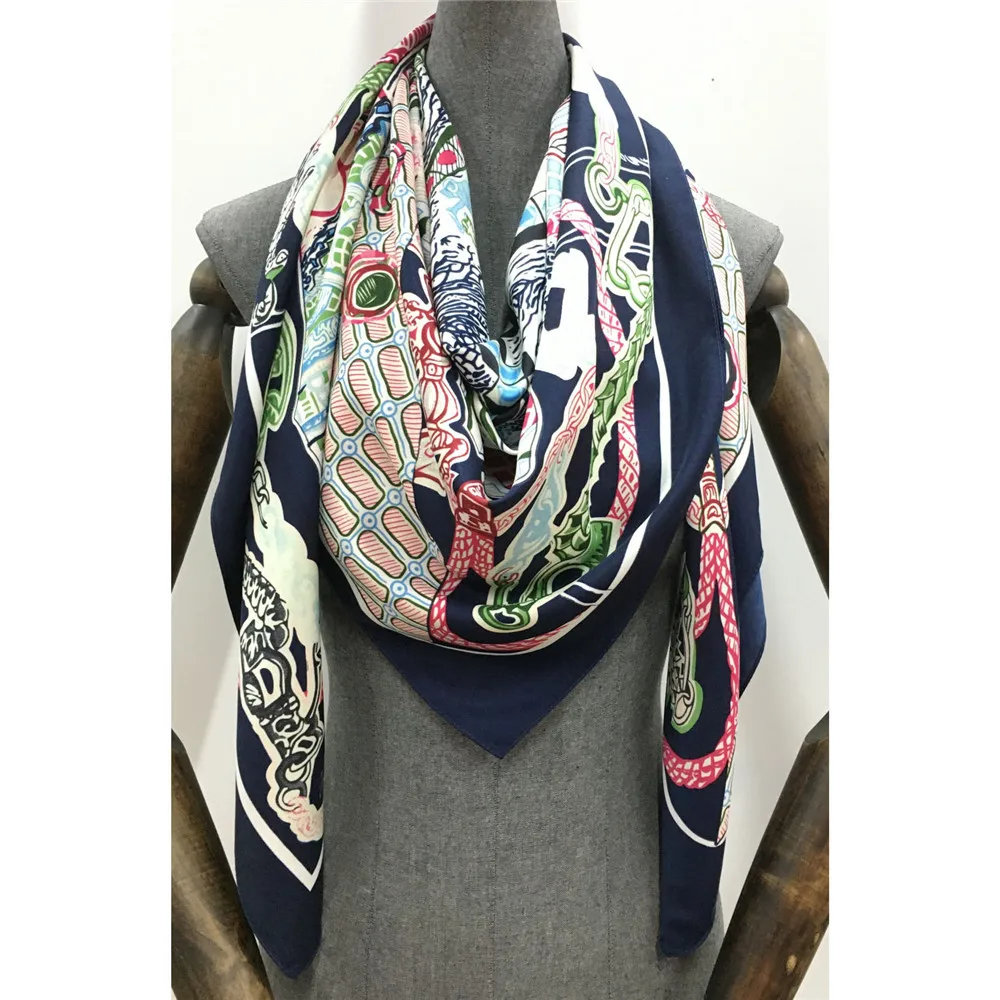 130cm Letter Printed Silk Like Head Scarf for Women Satin Large Hair Scarves - 50\