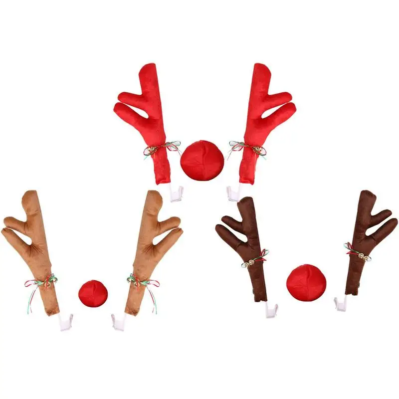 Car Christmas Reindeer Antler Decorations Auto Reindeer Antlers & Nose kits Truck Ornaments Xmas Holiday Party Gifts