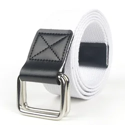 Ceinture en toile unisexe à double boucle pour hommes et femmes, ceinture étudiant, blanc, rouge, noir, orange, gris, vert, document décontracté