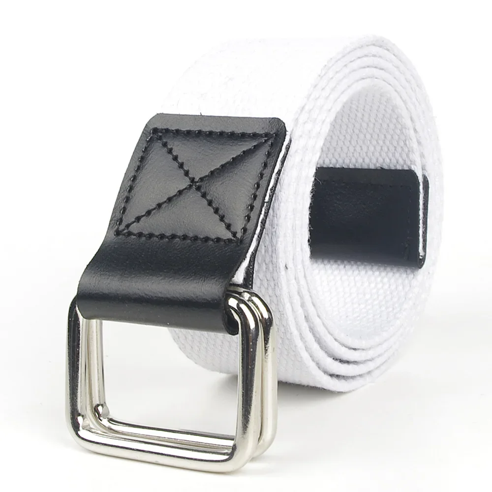 UNISEX White Red Black Orange Grey Green Color Casual Canvas Belt Women Double Loop Buckle Jeans Student  - Belt for Men