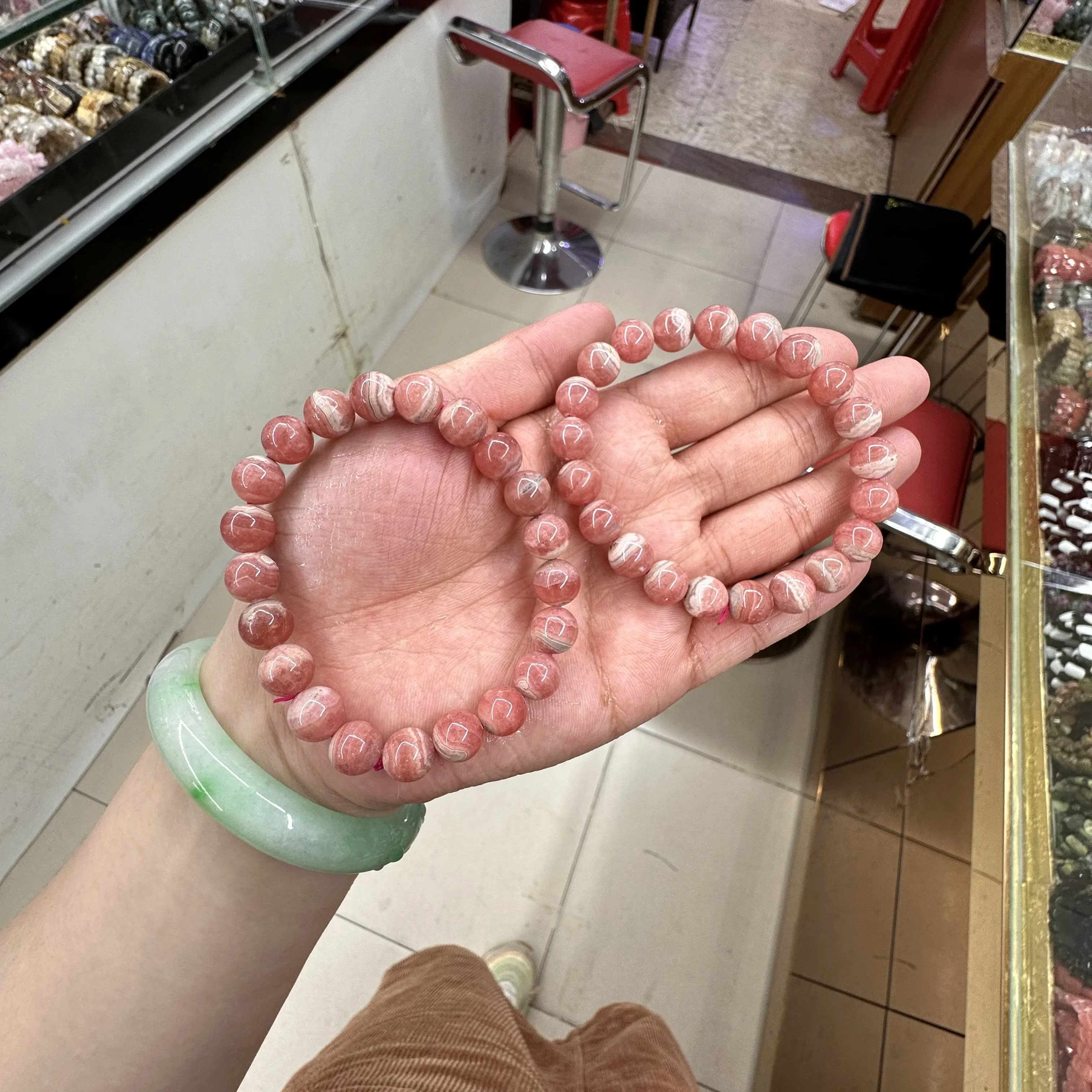 

Новые круглые эластичные бусины из натурального родохрозита AAAAA, 9 мм, ручная цепочка, редкий драгоценный камень, подарок на вечеринку, классический стиль, очаровательные женские украшения