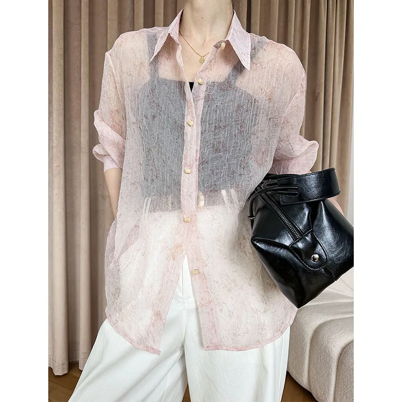 

2024 Spring New Simple and Breathable Long Sleeved Shirt for Women with Korean Design Sense Sun Protection and Age Reducing Top