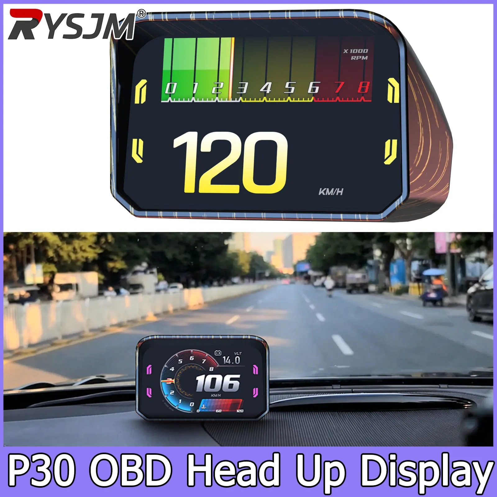  OBD HUD Water Temp Gauge Multi-Function Dashboard Smart Speedometer Auto Alarm System Car Computer Turbo Boost for Car Turck