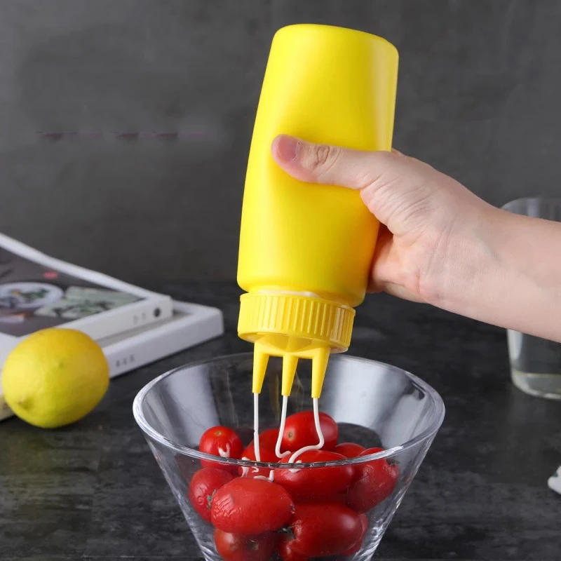 3 Holes Sauce Squeeze Condiment Bottles Sauce Bottle with Lids Oil Bottle Kitchen Mustard Salad Storage Jar Kitchen Tools