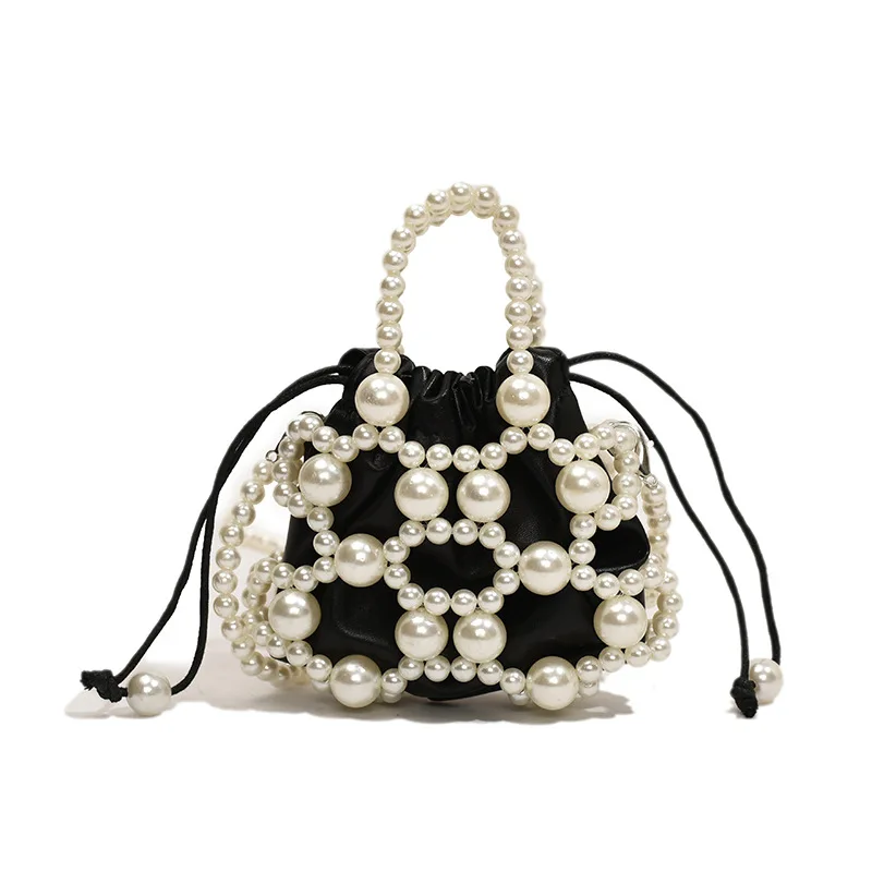 2024 Summer Small Shoulder Bags For Women Fine Fashion Hollow Pearl Beaded Weave Mini Handbags Trendy Party Prom Clutches Purses