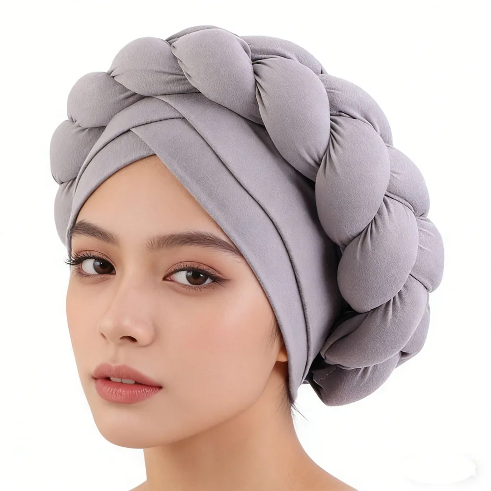 

African Style Geles Headties Large Braid Turban Elastic Muslim Hijab Head Wrap Bonnet Headscarf Daily Religious Cap Solid Colors