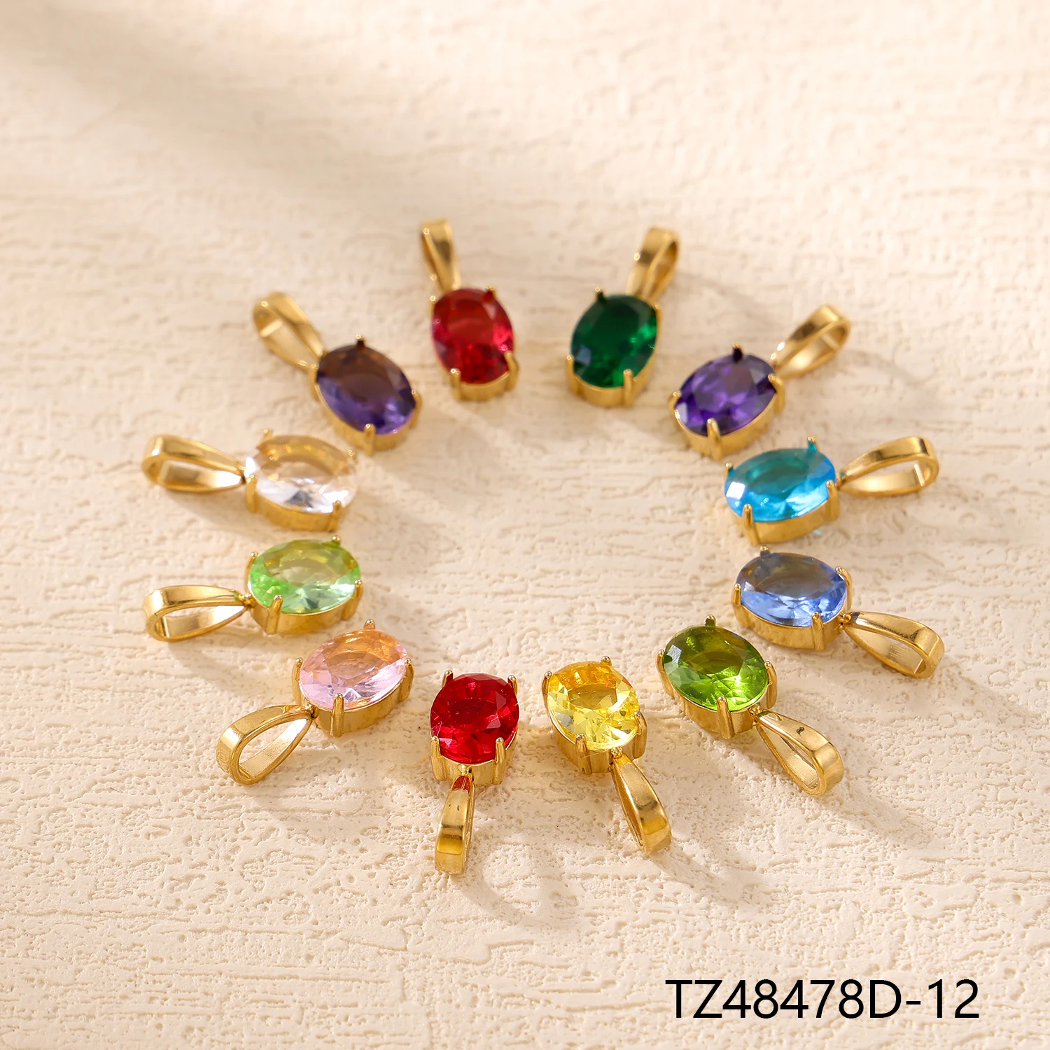 CARLIDANA Vintage 12 Birthstone Colorful Oval Shape Red Crystal Pendant DIY Jewelry Charms in Gold Color Pendant For Women image 2