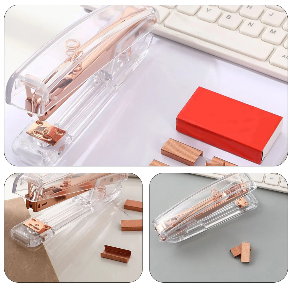 

Rose Gold Stapler Desktop Tool Office Supplies Student Stationery Non Jamming Lightweight Compact Design Birthday