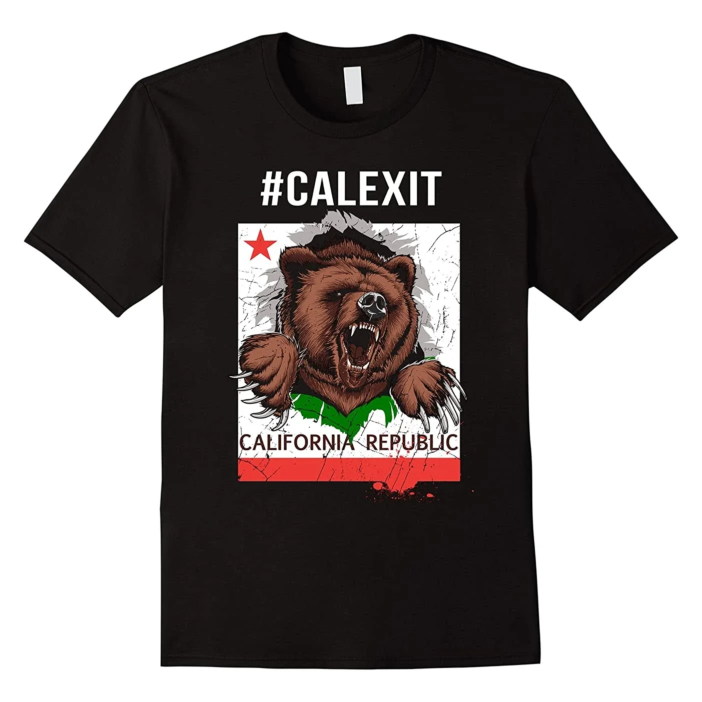 

California Bear Tearing Flag T Shirt. Short Sleeve 100% Cotton Casual T-shirts Loose Top Size S-3XL