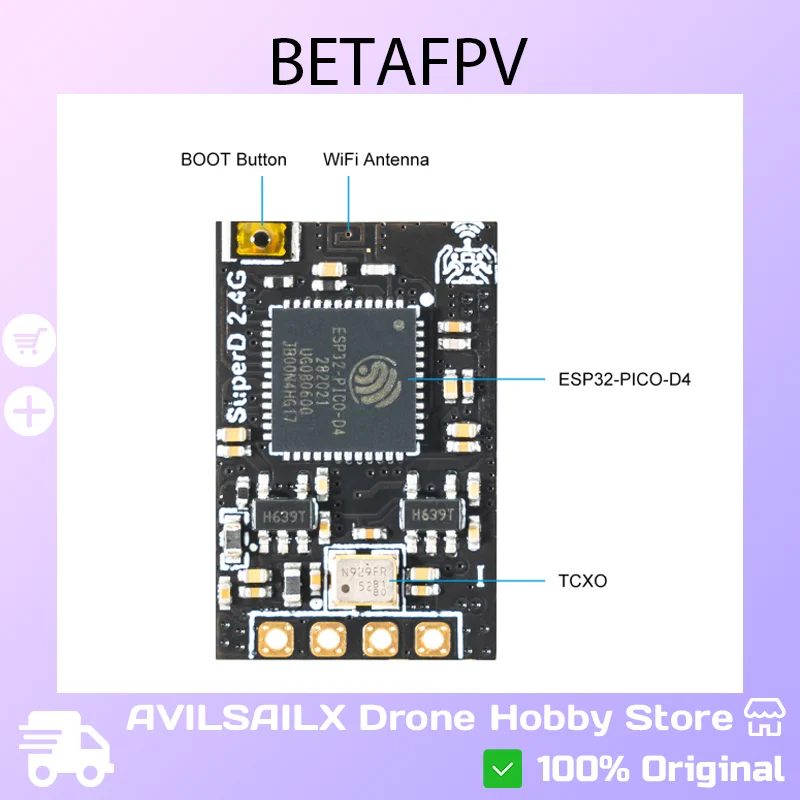 BETAFPV SuperD ELRS Receiver (2.4G/915MHz/868MHz) - Dual Antennas for All-Round Connectivity